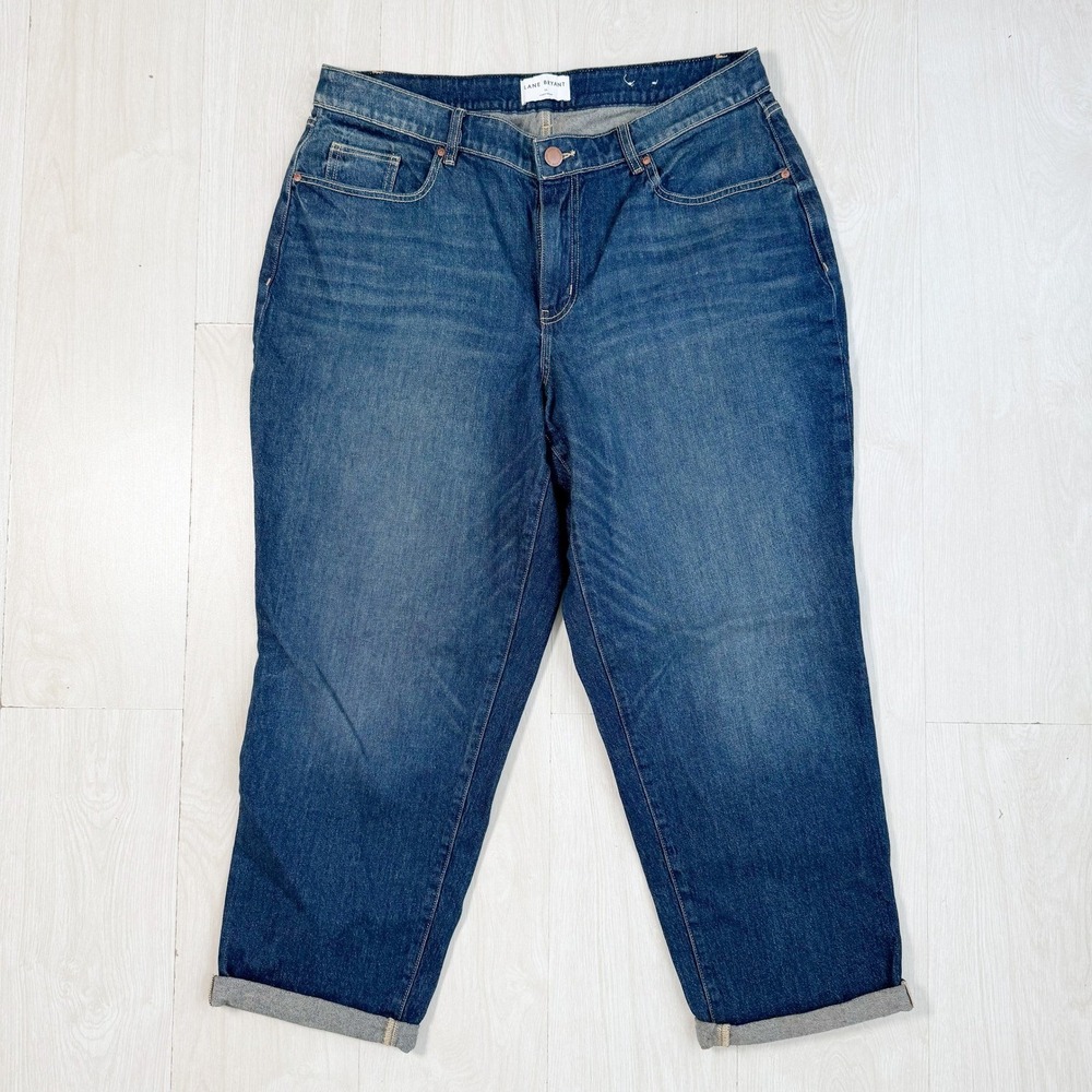 Lane Bryant Boyfriend Jeans Womens 16 Blue Medium Wash High Rise Cuffed Pants